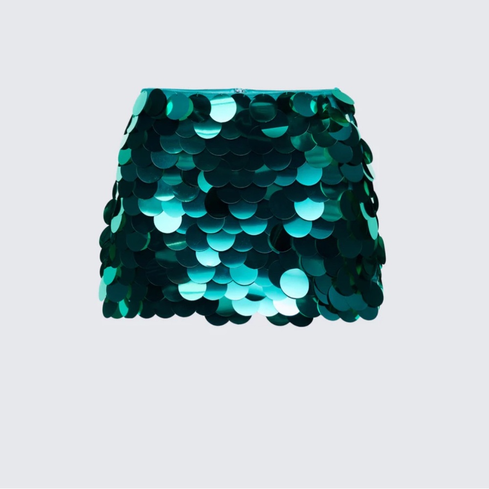 Teal Sequin Mini Skirt - Shimmer Party Skirt